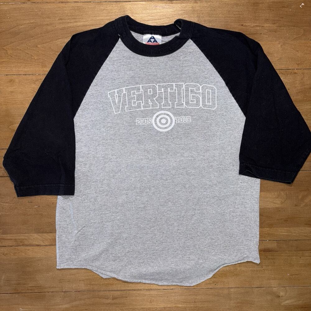 U2 Vertigo 2005 Tour 3/4 Sleeve Raglan Band T-Shirt Gray Vintage SZ M Tour Band